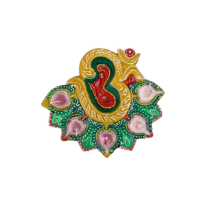 Colourful 5 Diya Plate OM Shape with Wax