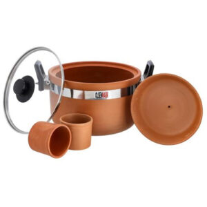 Divine Clay Tumbler Idli Cooker with Glass Lid 3L